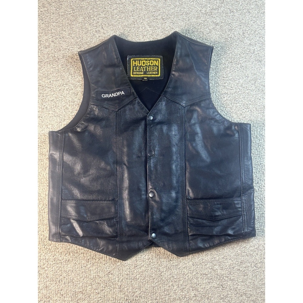 Hudson Genuine Leather Motorcycle Vest Harley Davidson Big Patch Men's Size 46